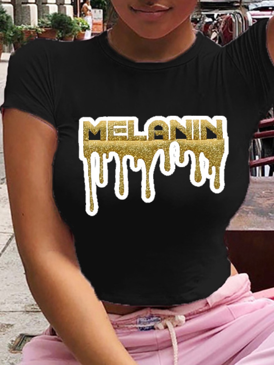 

LW Plus Size Melanin Letter Print T-shirt, Black