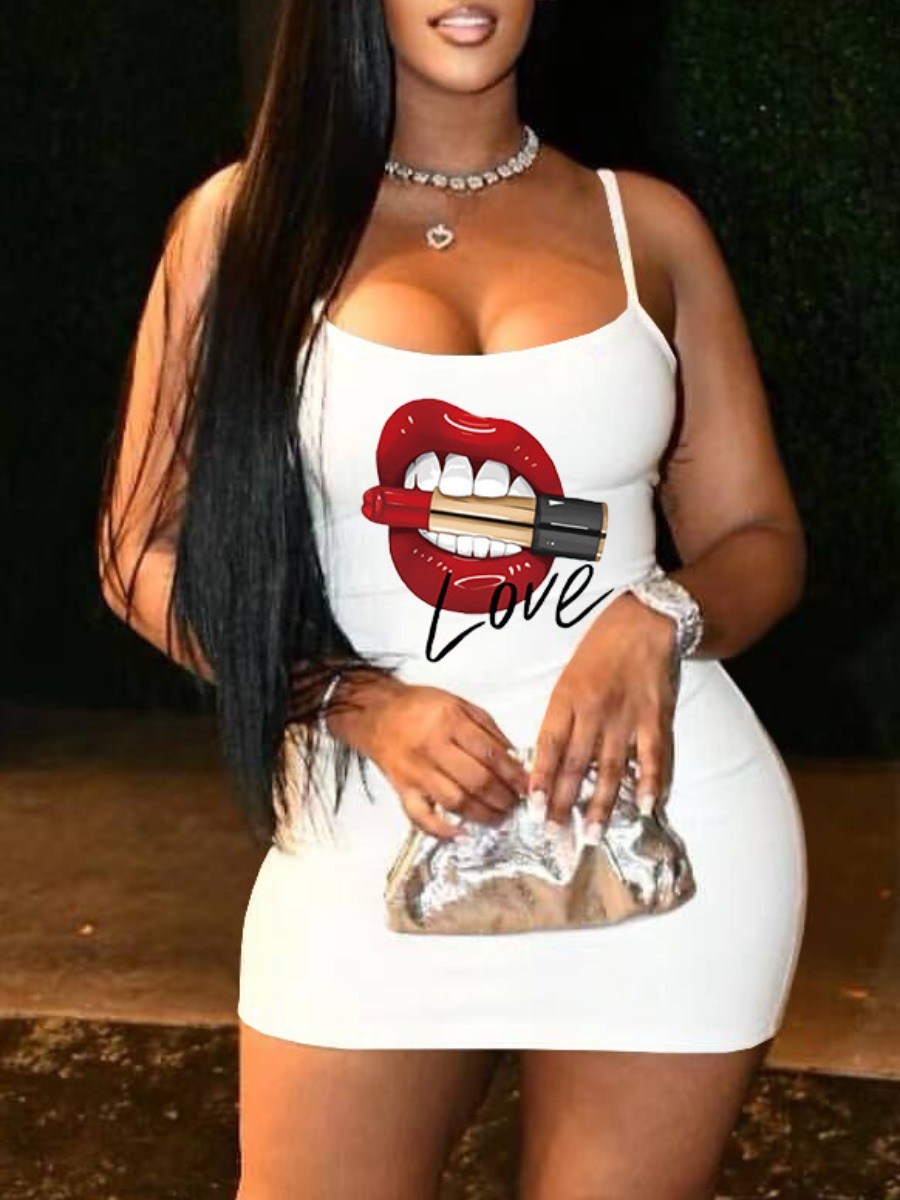 

LW BASICS Letter Lip Print Cami Dress, White