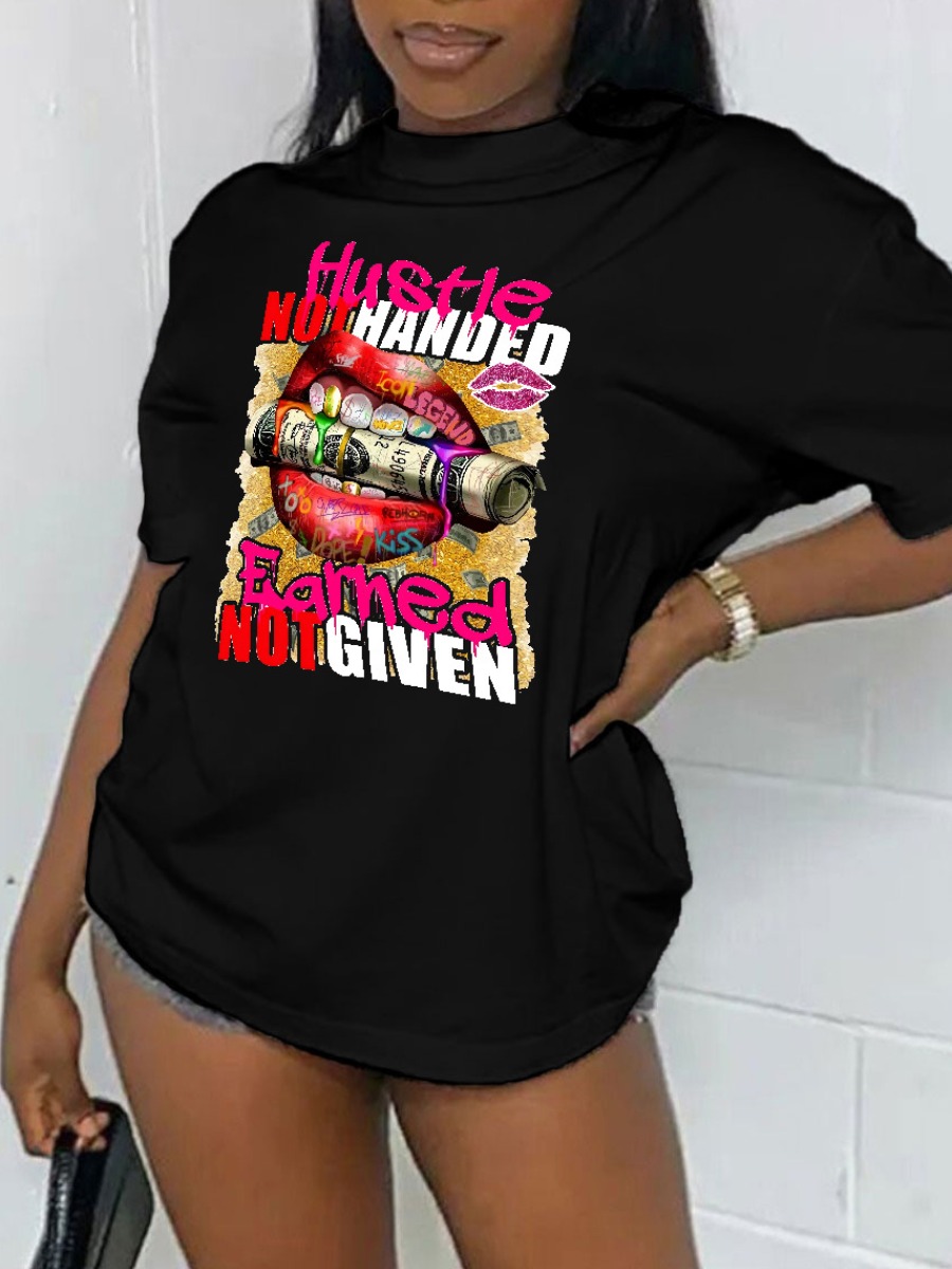 

LW Hustle Money Lip Print T-shirt, Black