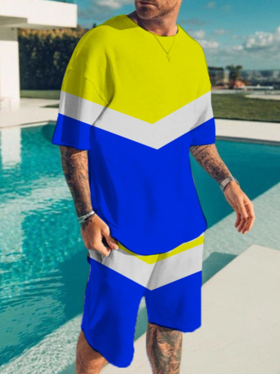 

LW Men Dropped Shoulder Patchwork Shorts Set, Yellow