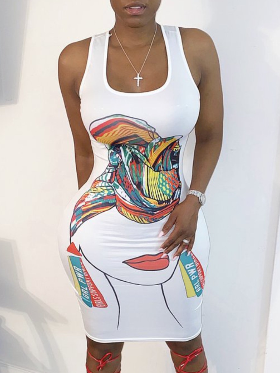 

LW Figure Print Bodycon Cami Dress, White