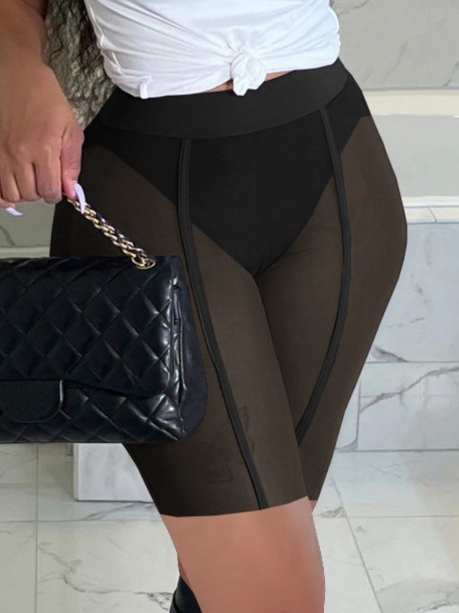LW SXY Plus Size Round Neck See-through Shorts