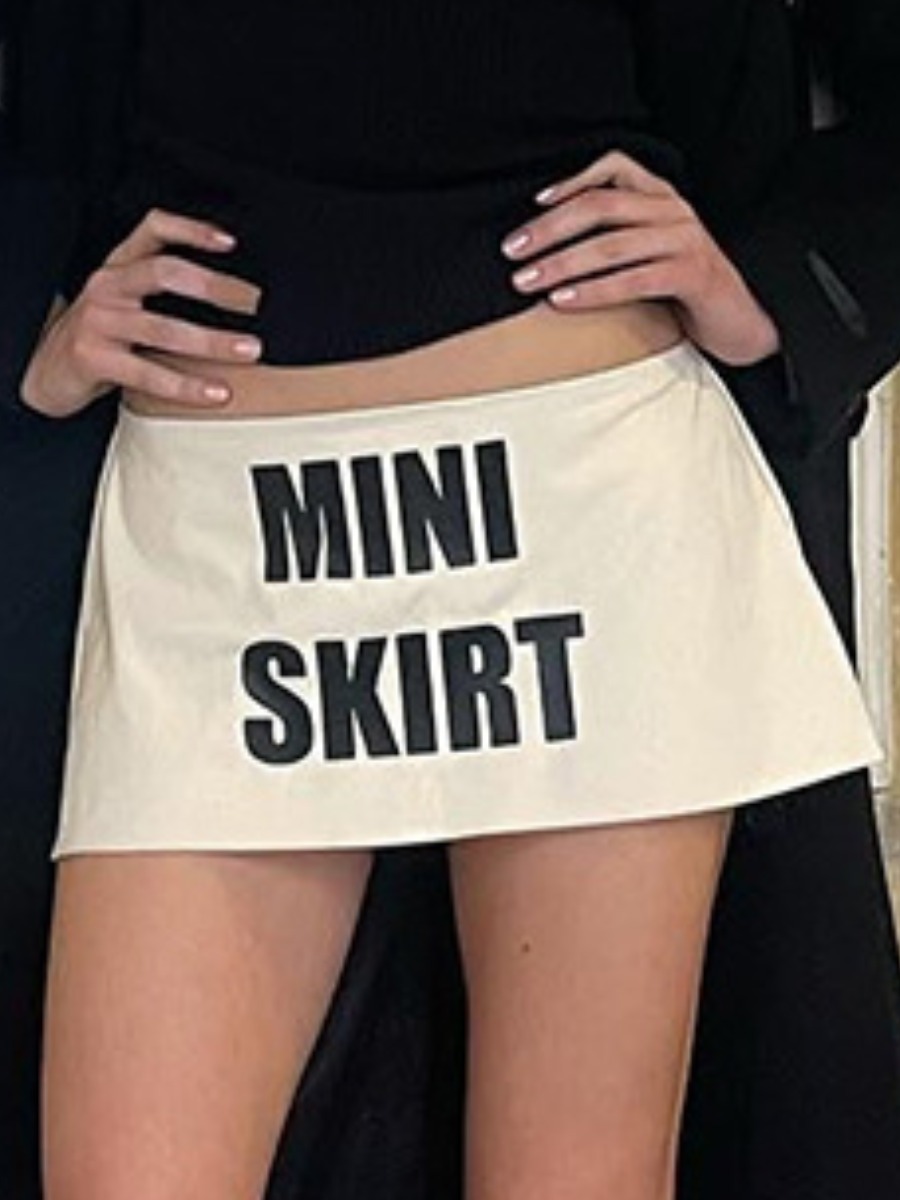 

LW BASICS Mini Skirt Letter Print Skirt, Apricot