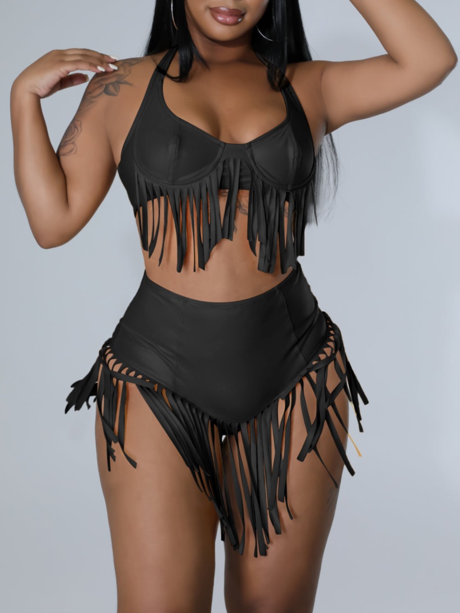 

LW SXY High-waisted Tassel Design Shorts Set, Black