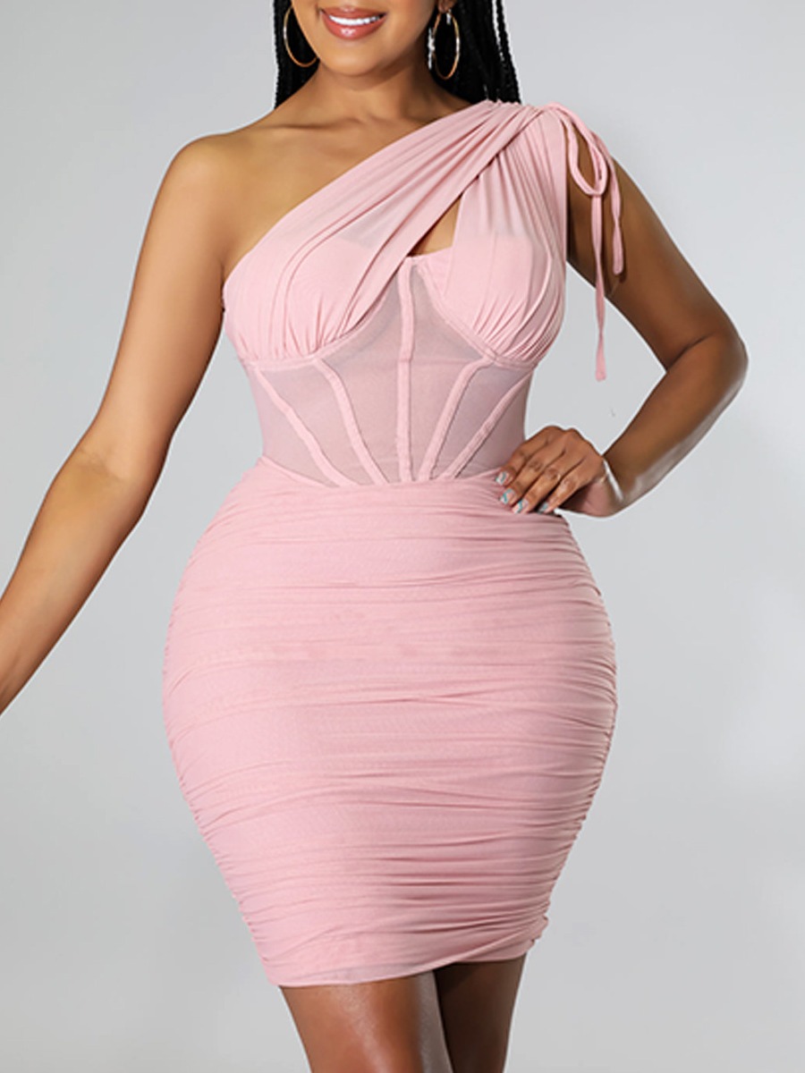 LW One Shoulder Ruched Bodycon Dress