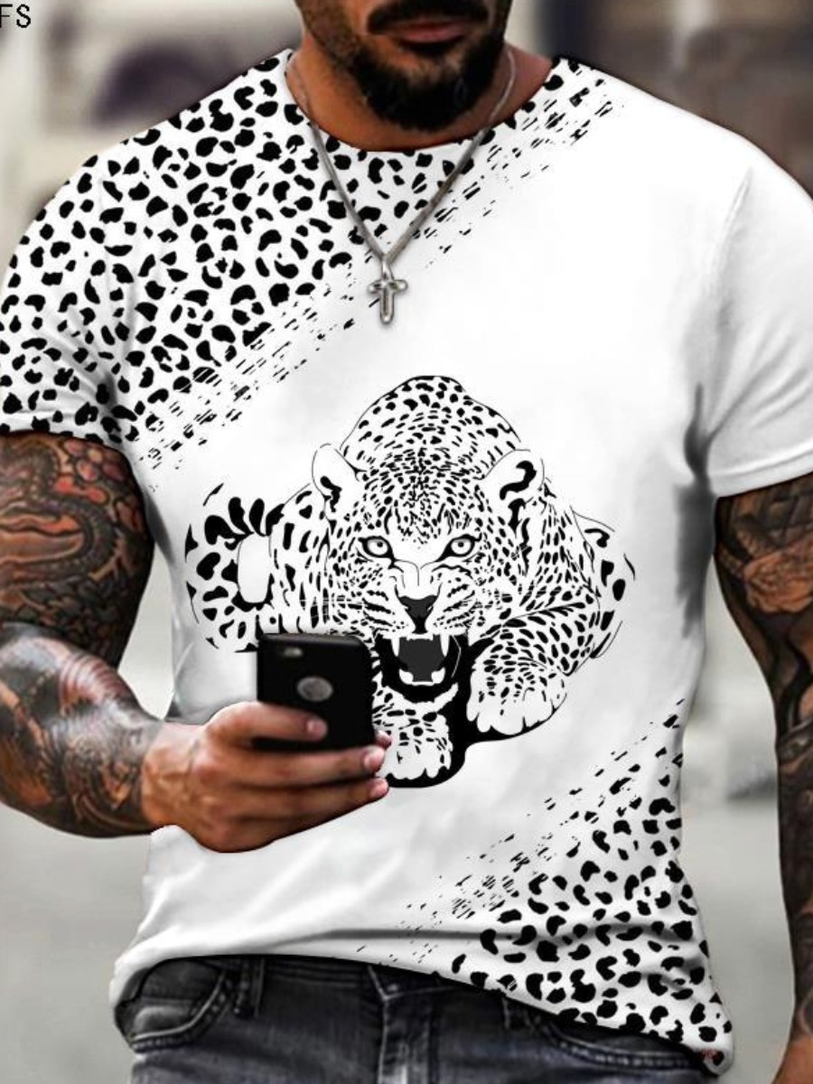 LW Men Round Neck Leopard Print T-shirt