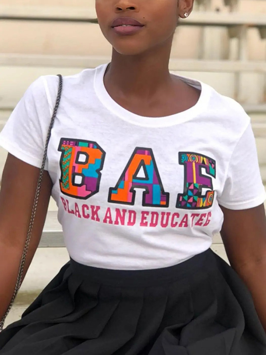 

LW BASICS Educated Bae Letter Print T-shirt, White