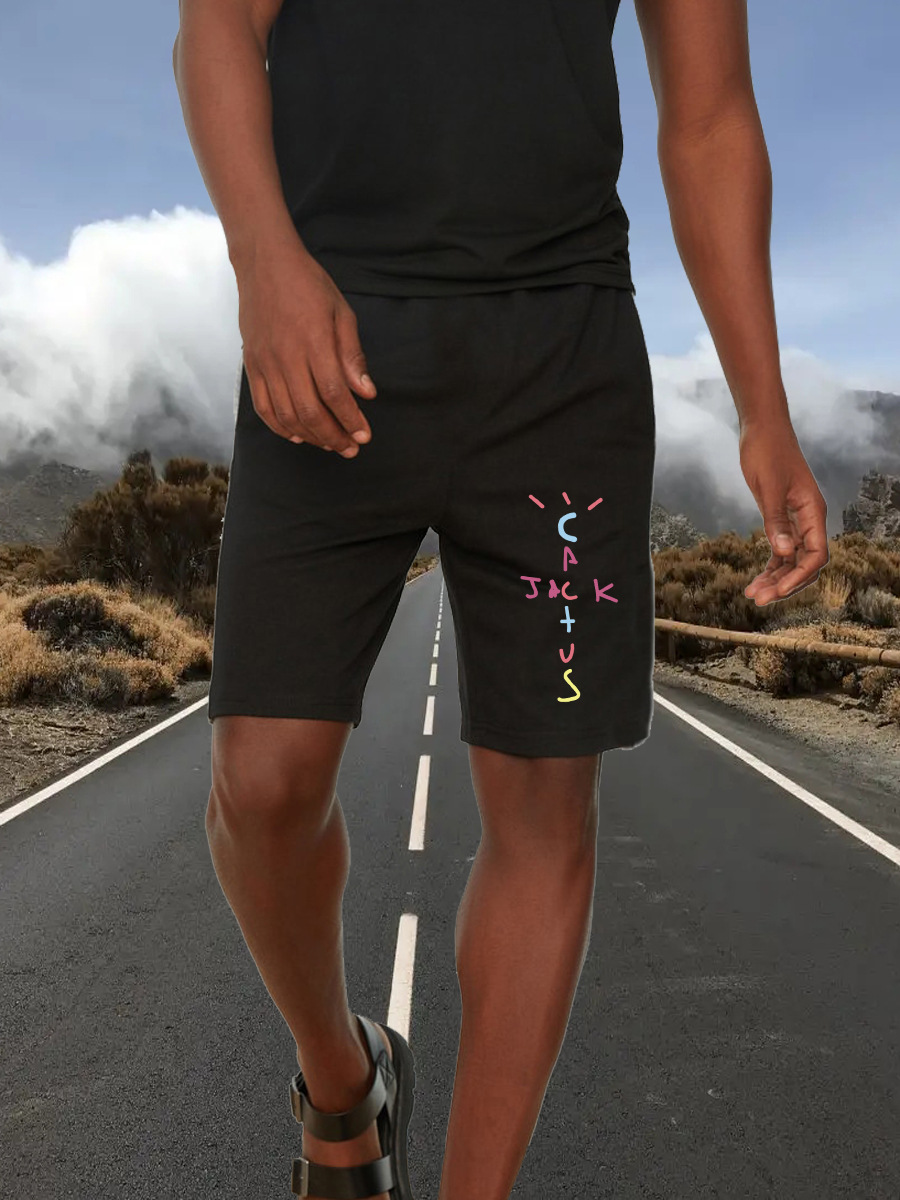

LW Men Letter Print Drawstring Shorts, Black