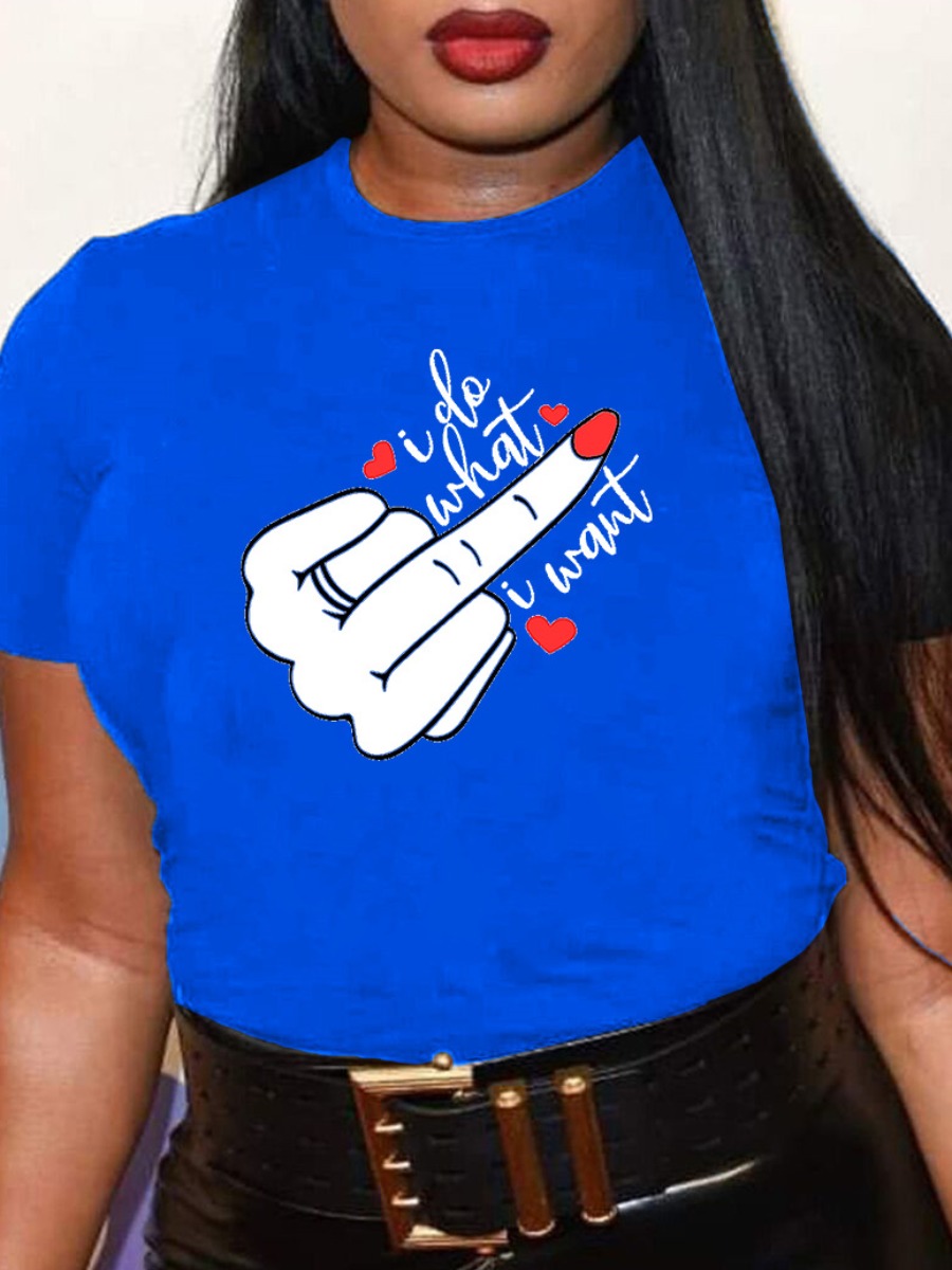 

LW BASICS Heart Letter Print T-shirt, Blue