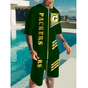 LW Men Packers Letter Print Drawstring Shorts Set