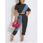 LW Pocket Design Patchwork Denim Pants Set