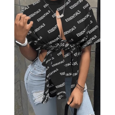 

LW Letter Print Split T-shirt, Black