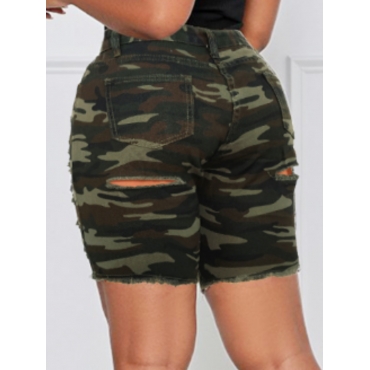 

LW Camo Print Ripped Denim Shorts