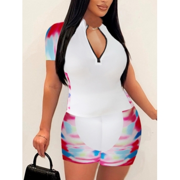 

LW Sporty Print Patchwork White Two Piece Shorts Set