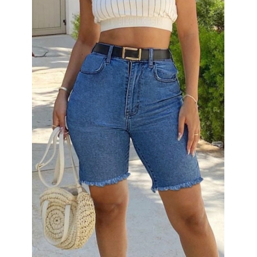 

LW Raw Edge Medium Stretchy Denim Shorts, Blue