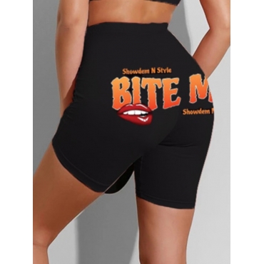 

LW Lip Letter Print Shorts, Black