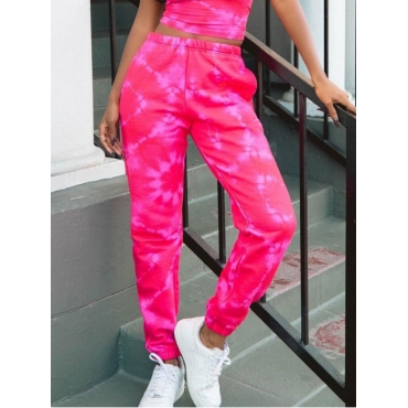 

LW Mid Waist Tie-dye Stretchy Pants, Rose red