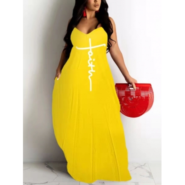 

LW Faith Letter Print Cami Loose Dress, Yellow
