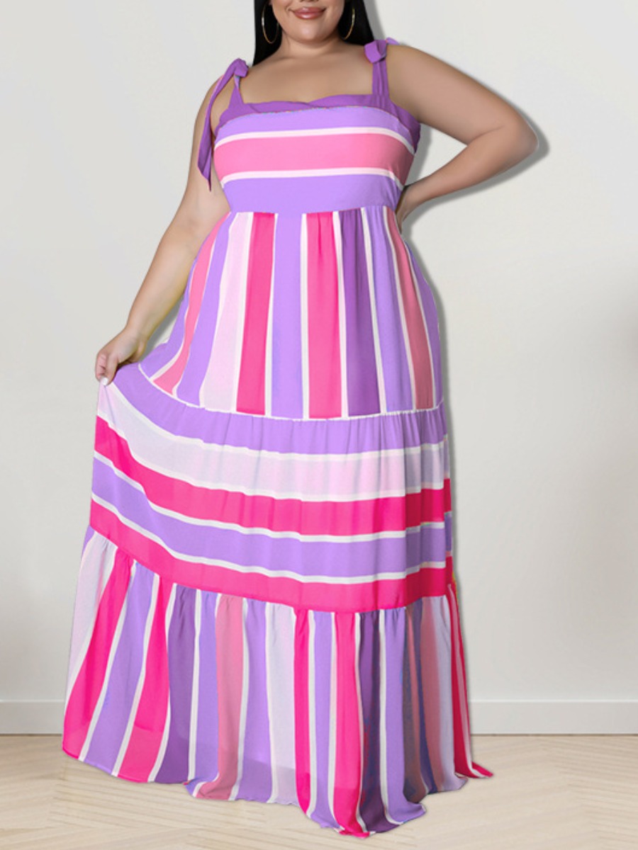 

LW Plus Size Striped Cami A Line Dress, Purple