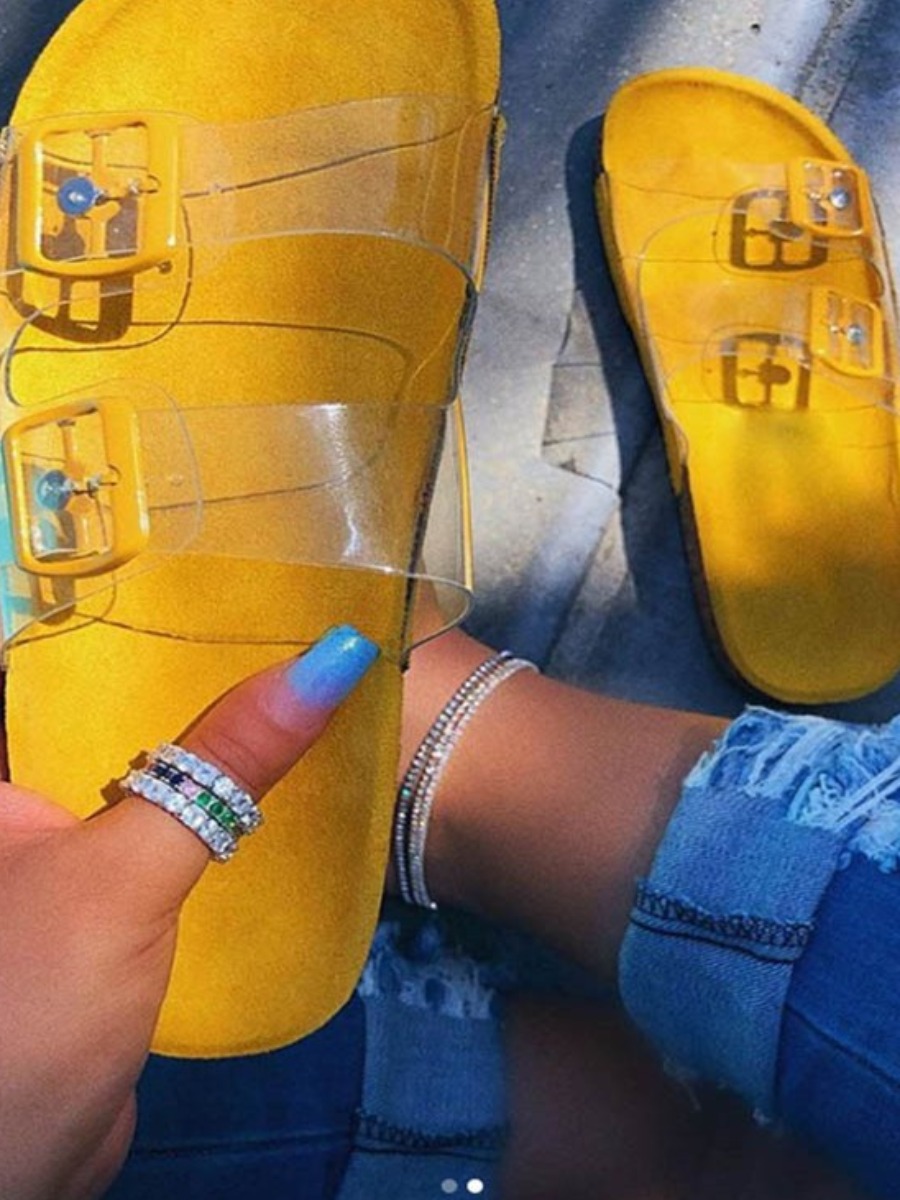 

LW Clear Strap Buckle Design Slides, Yellow