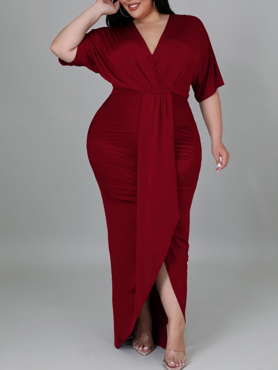 

LW SXY Plus Size Bandage Design Bodycon Dress, Wine red