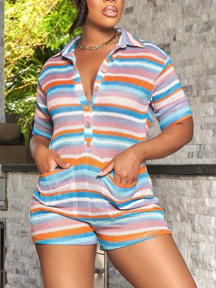 

LW Button Design Striped Romper, Multicolor mstn