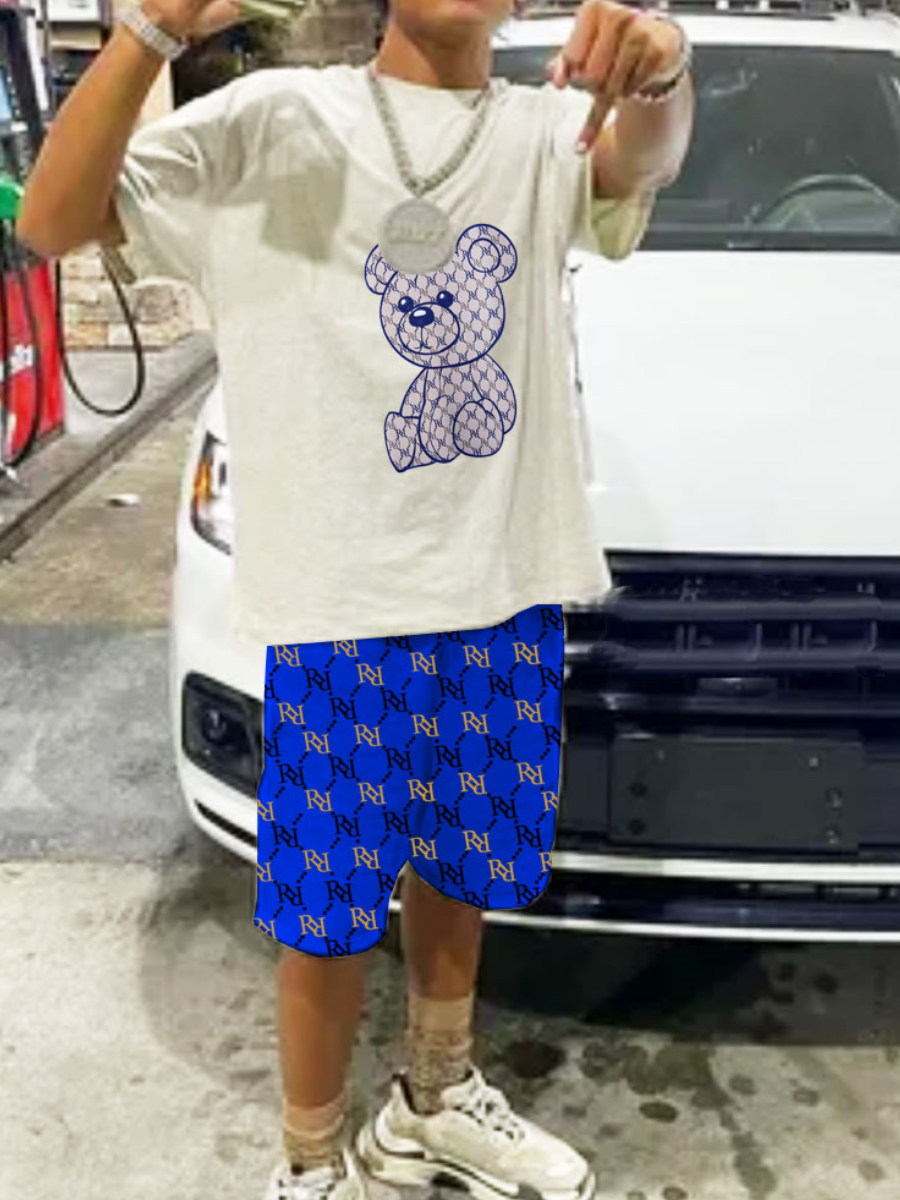 LW Men Cartoon Letter Print Shorts Set