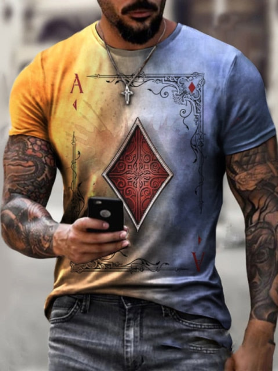 LW Men Gradient Poker Letter Print T-shirt