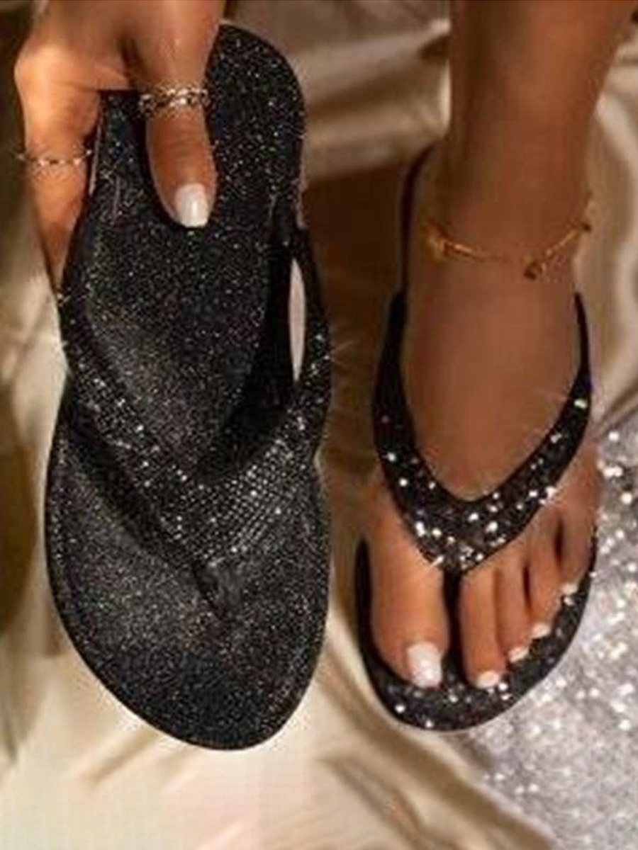 LW Round Toe Rhinestone Solid Daily Slippers