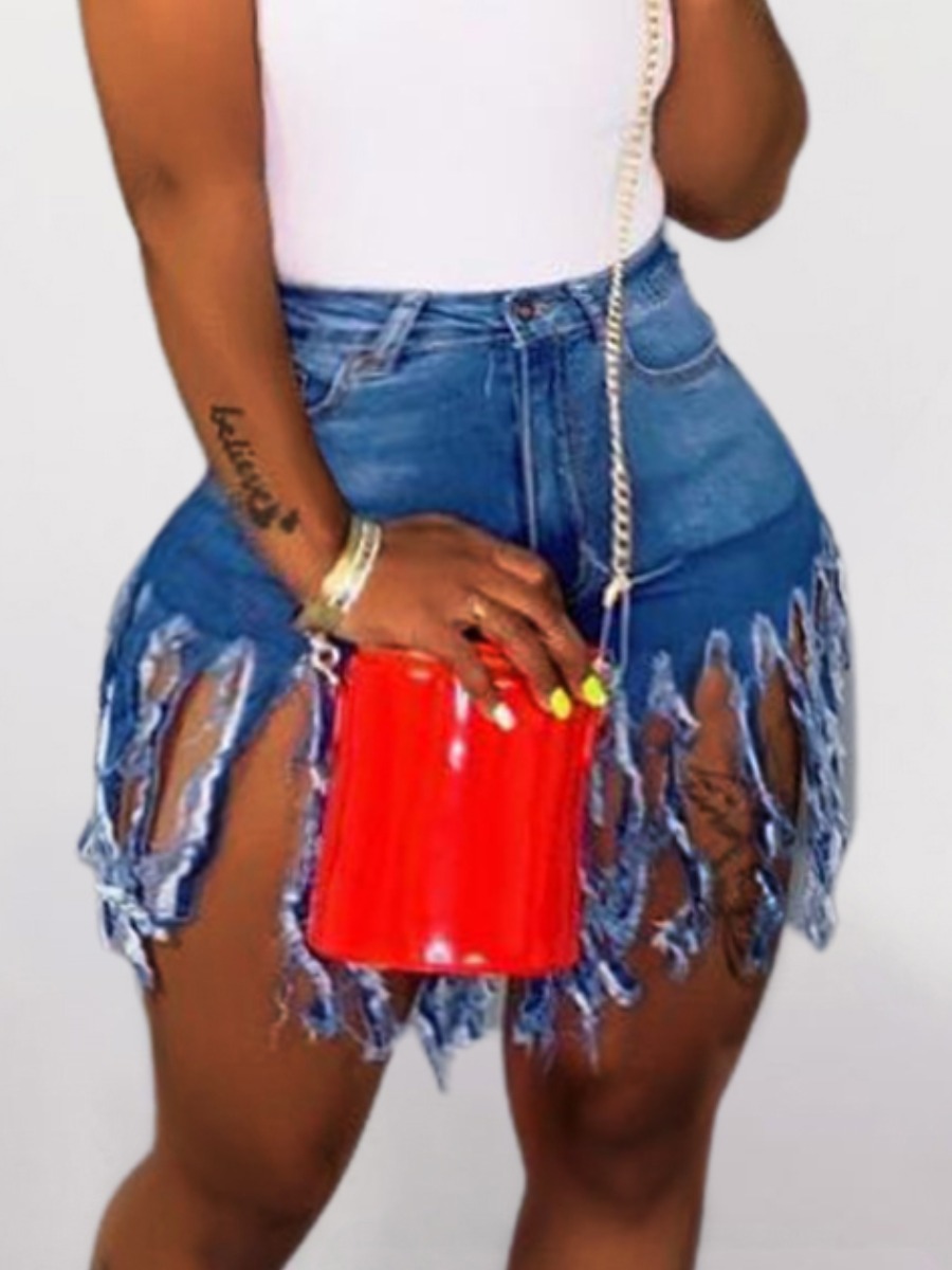 LW High Stretchy Tassel Design Blue Jeans