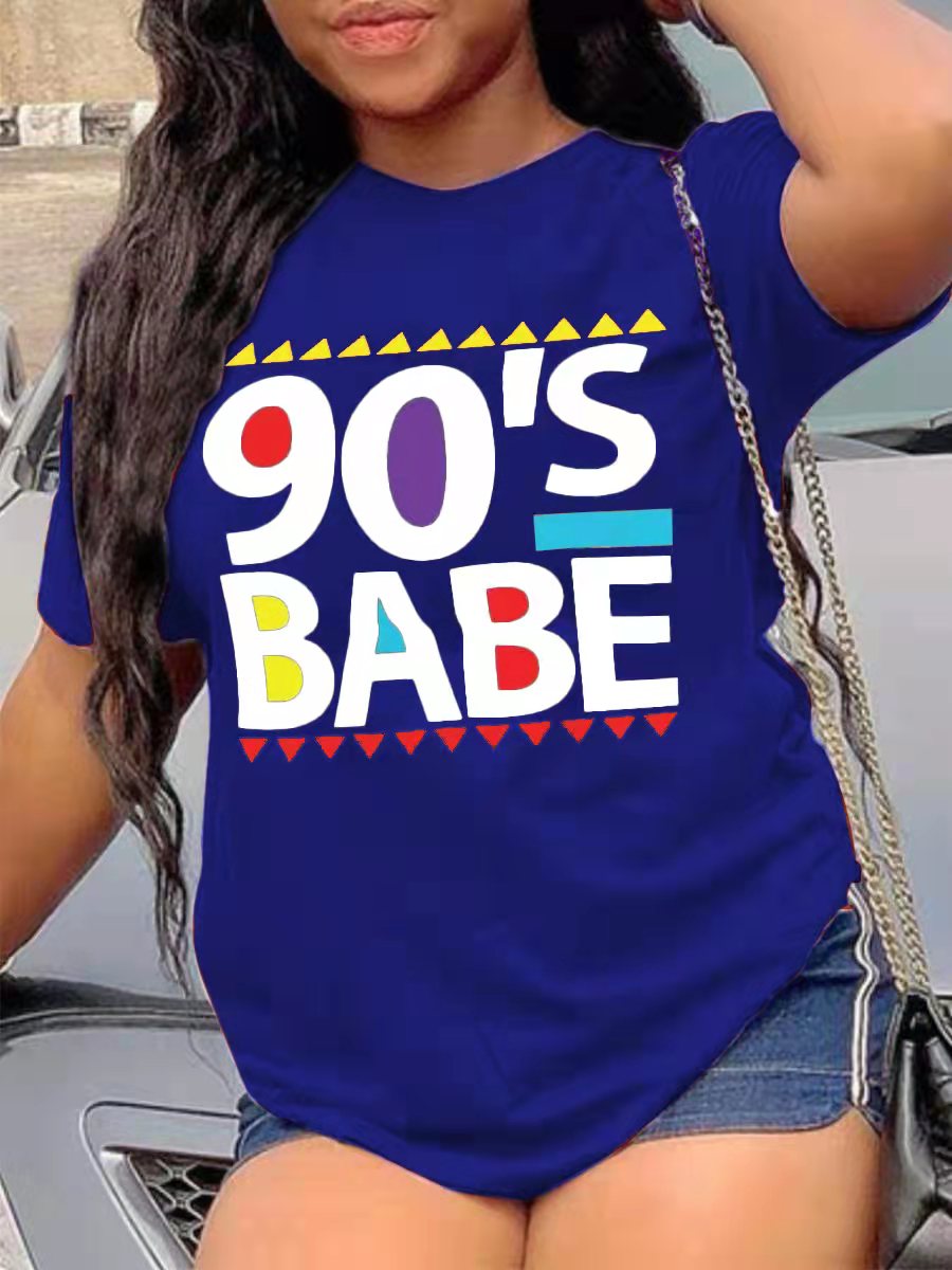 

LW Plus Size 90 s Babe Letter Print T-shirt, Blue