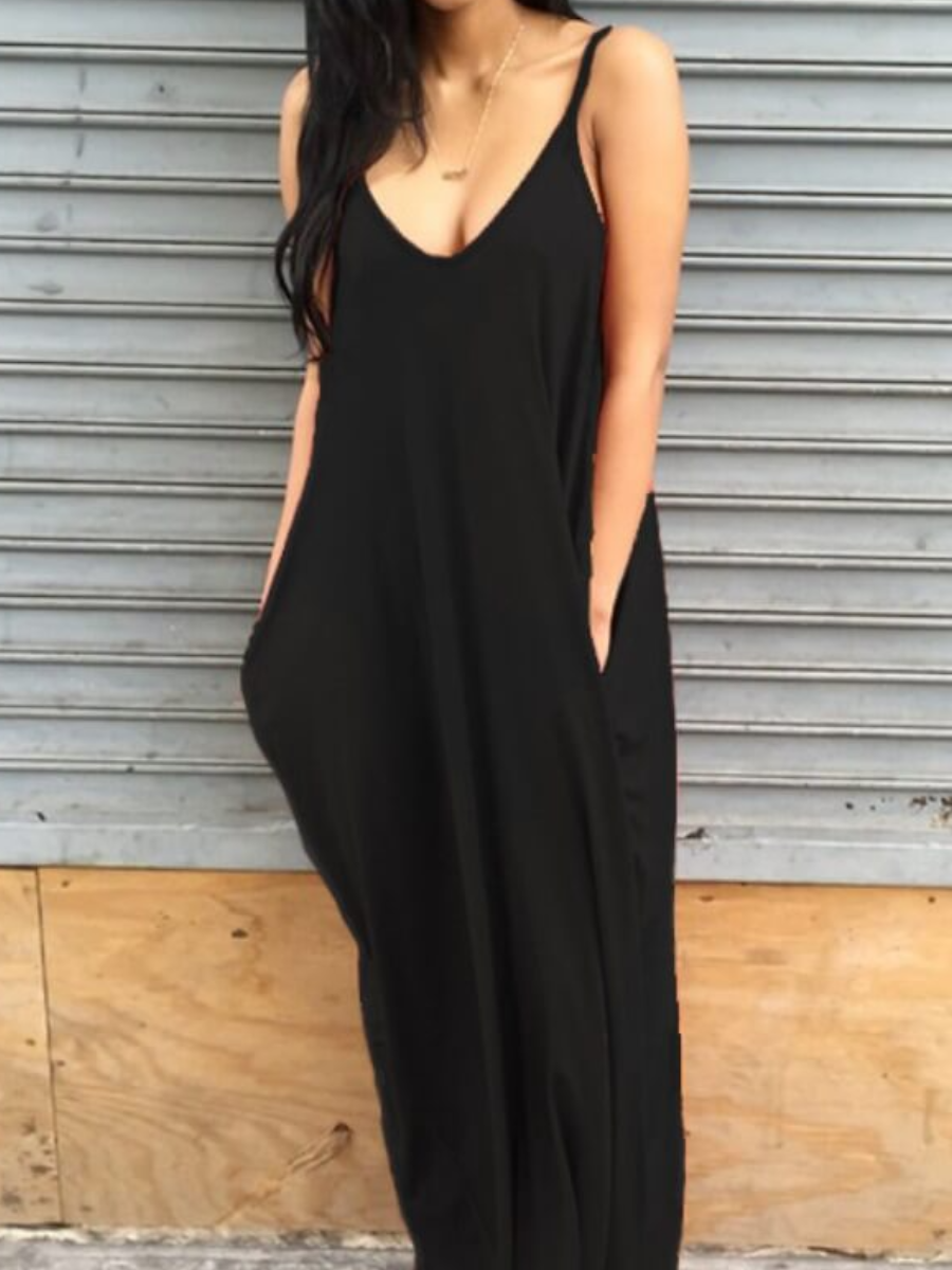 LW Leisure Pocket Patched Black Maxi Dress