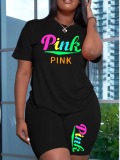 LW Plus Size Pink Letter Print Shorts Set