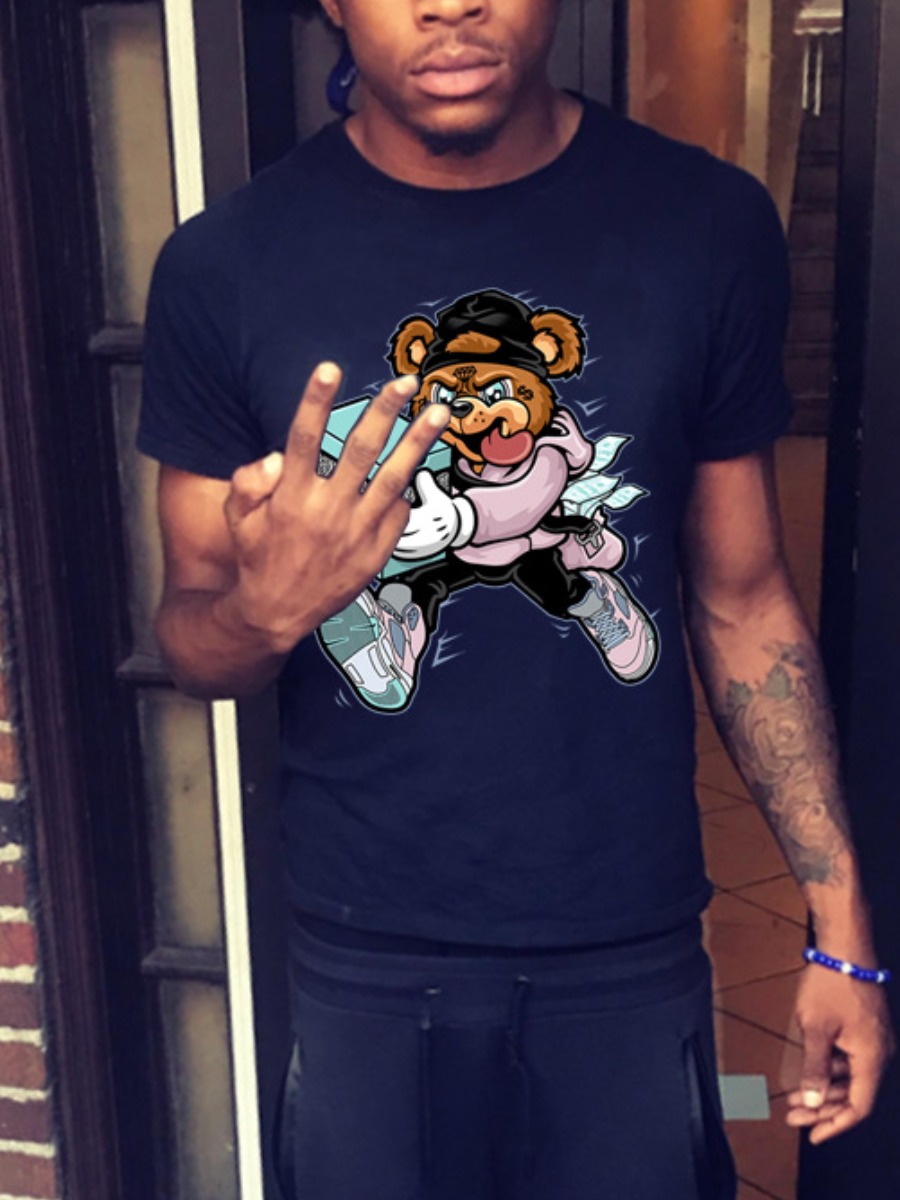 

LW Men Round Neck Cartoon Print T-shirt, Black