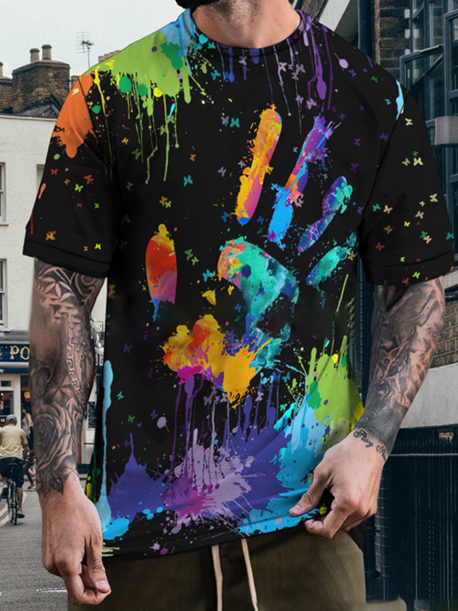 

LW Men Splash-ink Palm Print T-shirt, Multi