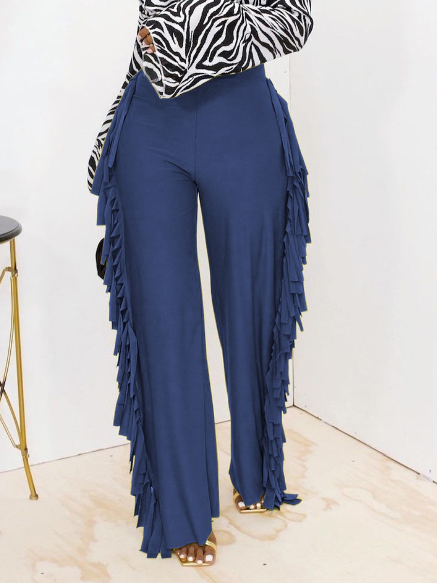 

LW Plus Size Tassel Design Wide Leg Pants, Blue