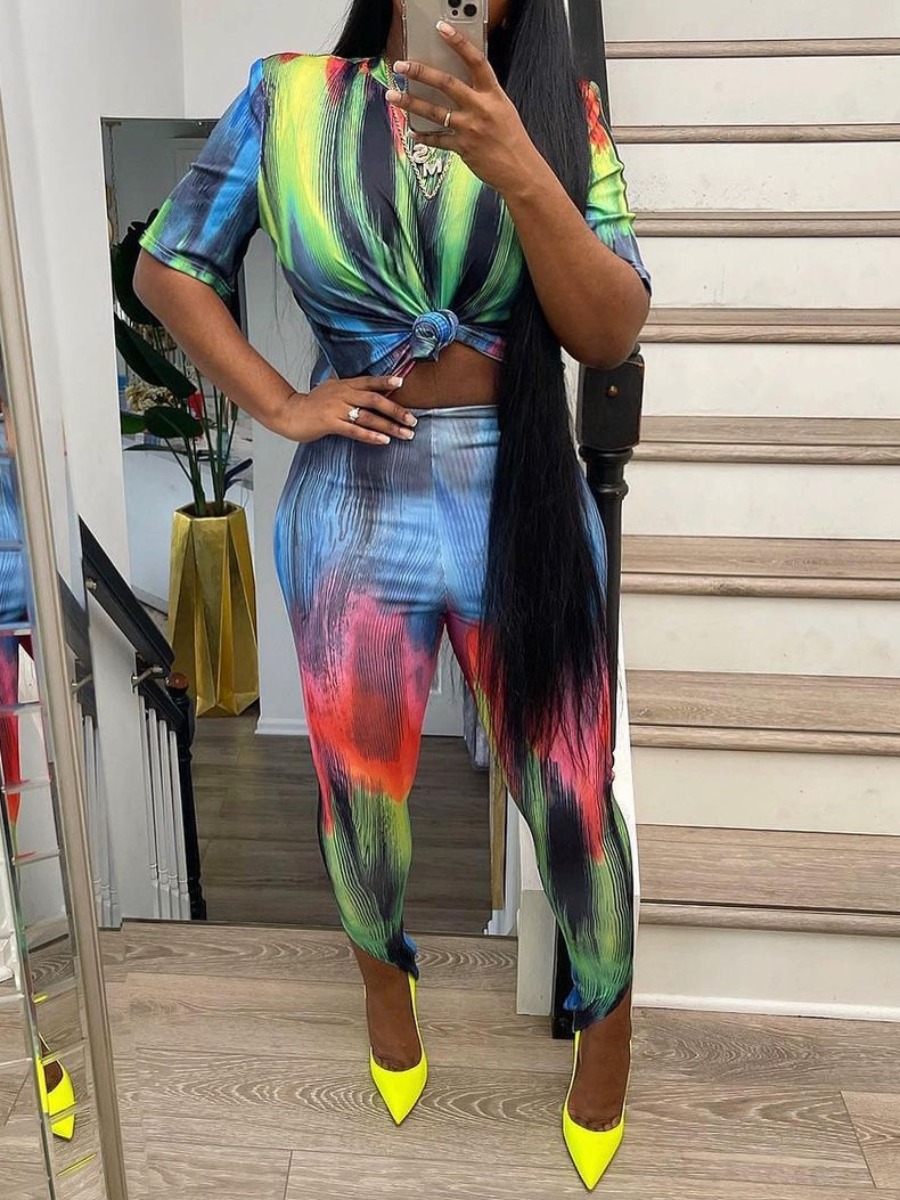 

LW Round Neck Tie-dye Pants Set, Multi