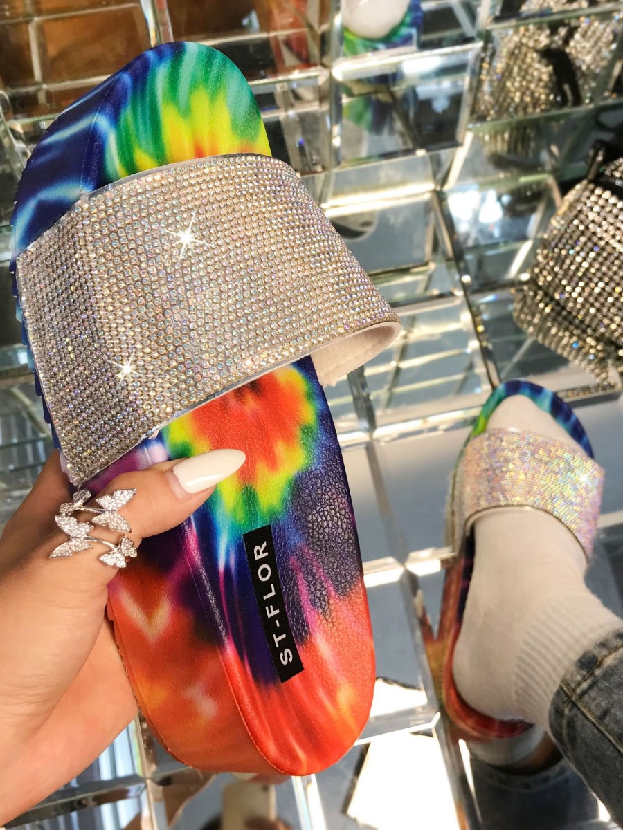 

LW Tie-dye Rhinestone Slides, Blue
