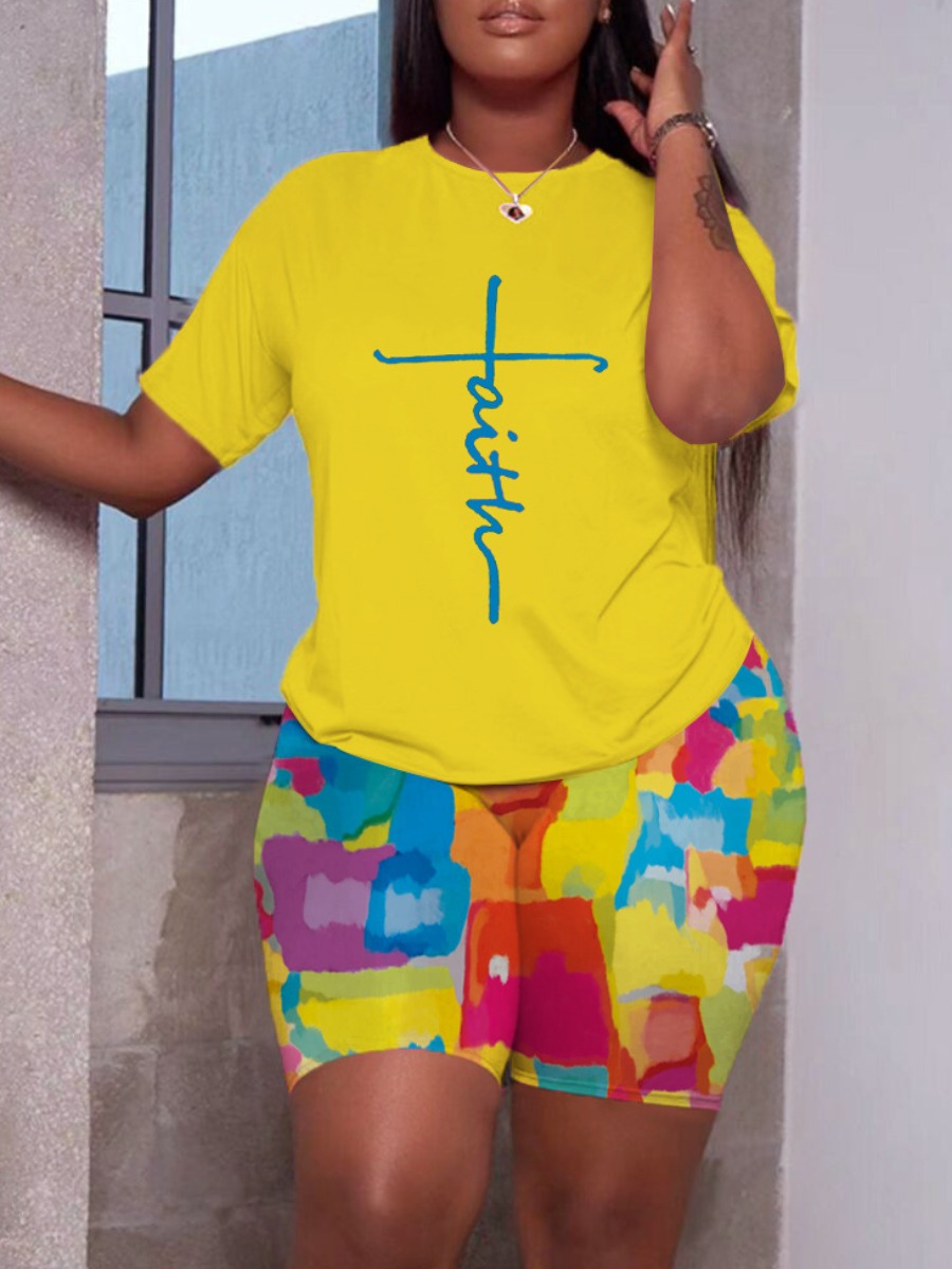 LW Mixed Faith Letter Print Shorts Set