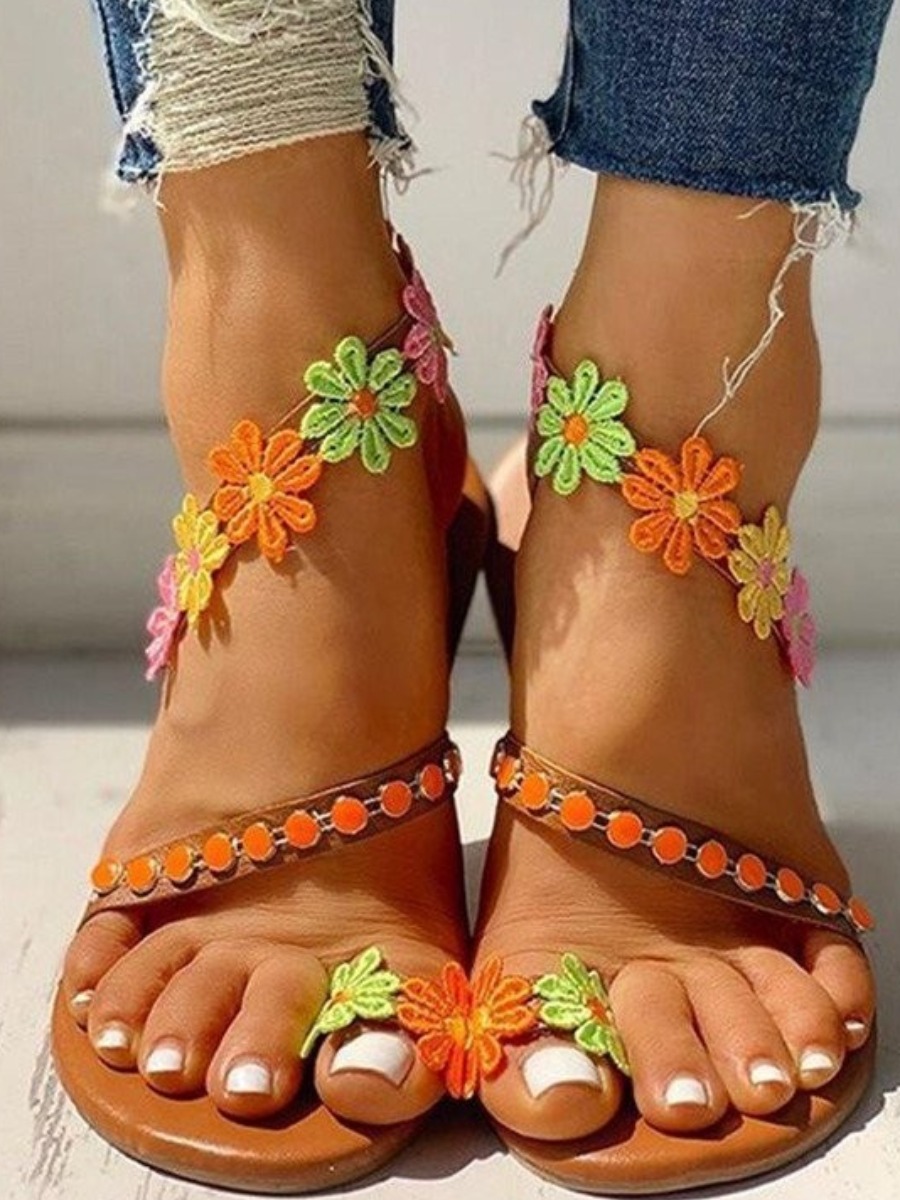 

LW Floral Decor Sandals, Brown