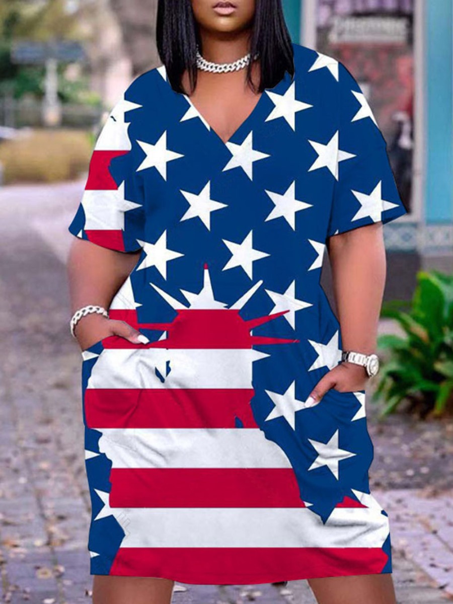 LW Plus Size American Flag Star Print Dress
