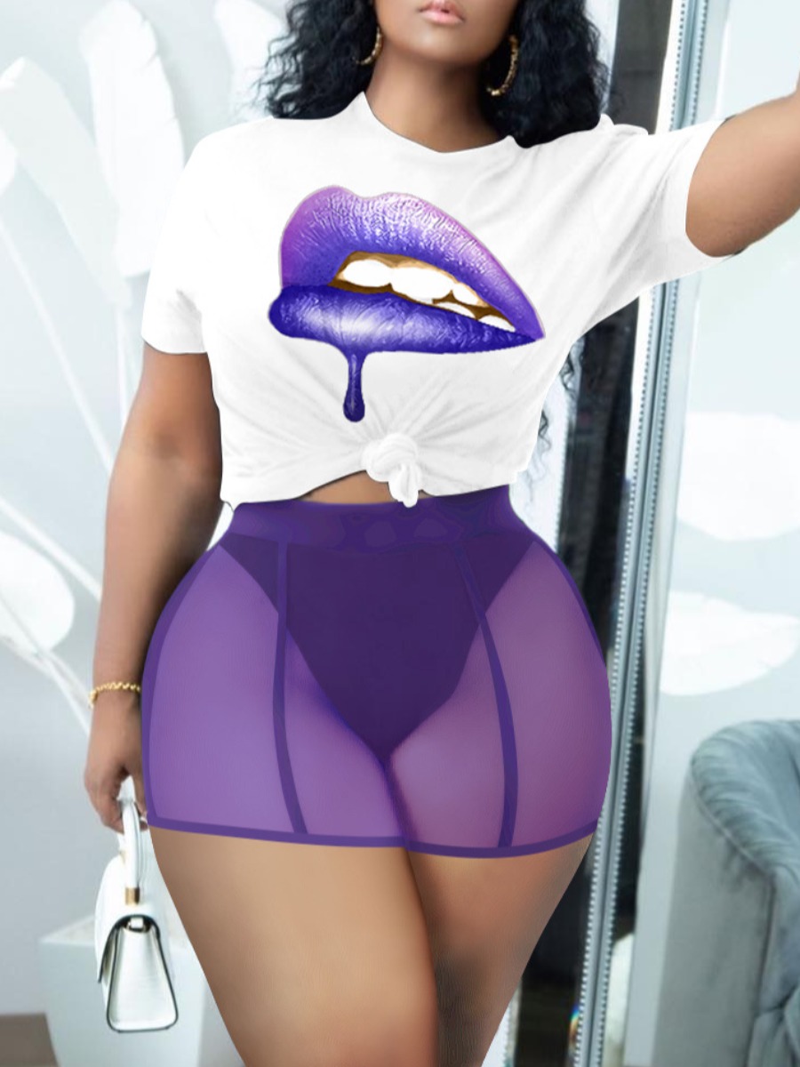 

LW Lip Print See-through Shorts Set, White