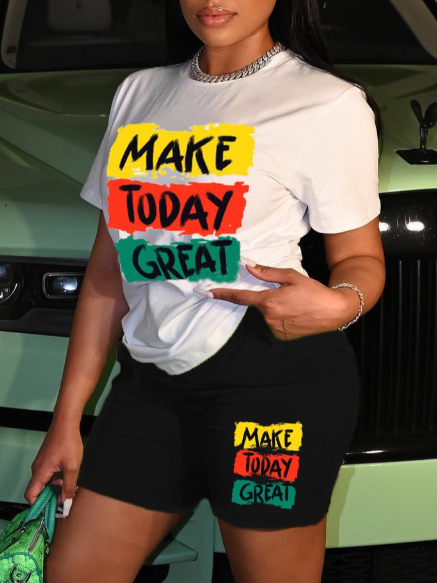 

LW Make Today Great Letter Print Shorts Set, Black