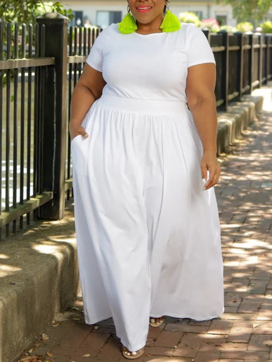 

LW Plus Size Round Neck Basic Solid A Line Dress, White