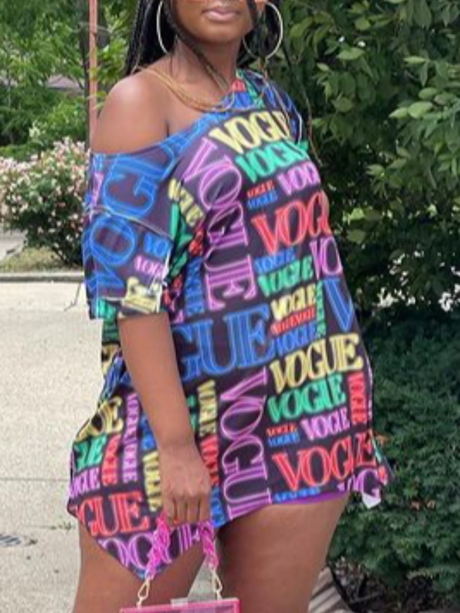 

LW Letter Print Patchwork Loose Dress, Multi