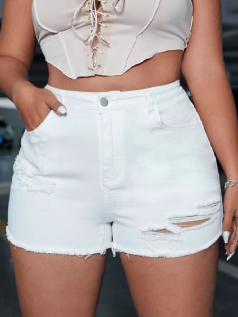 

LW Plus Size Ripped High Stretchy Denim Shorts, White