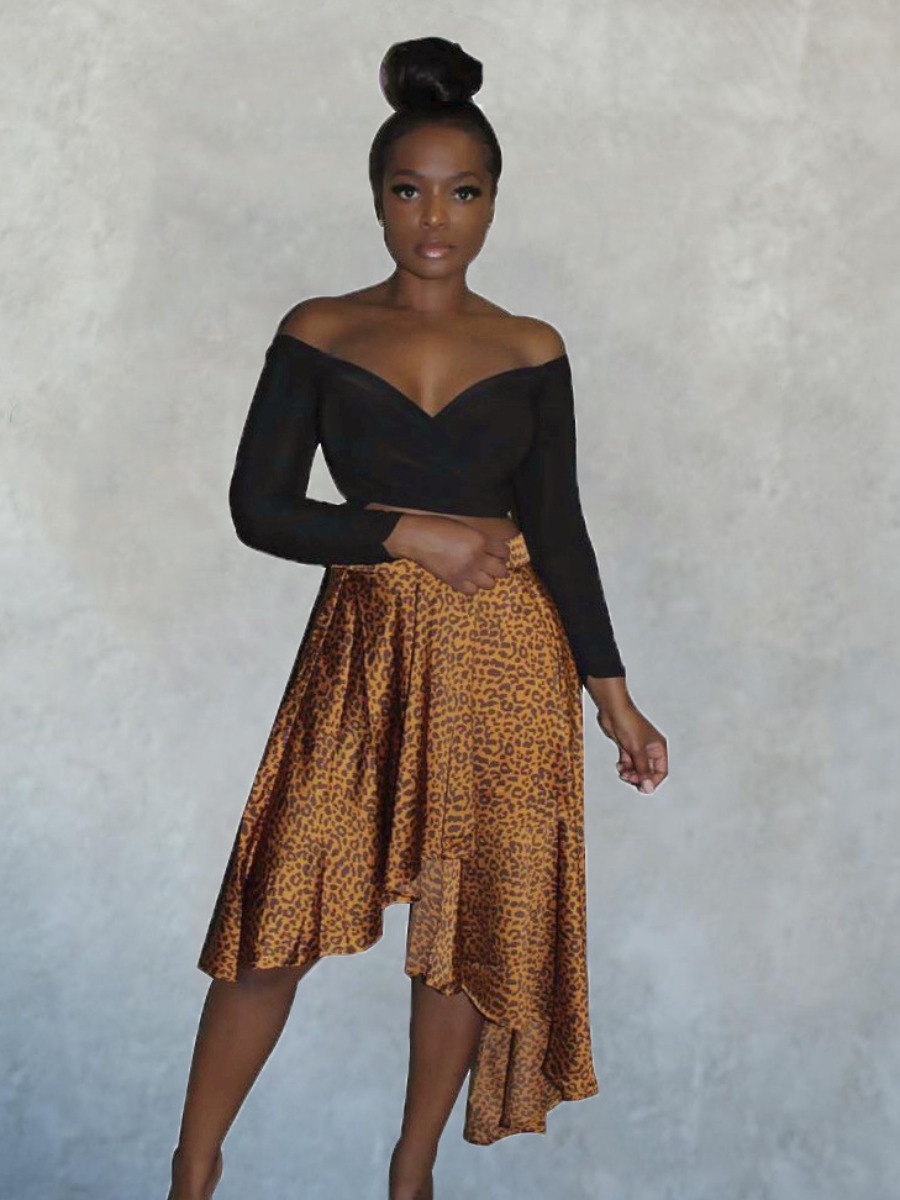 LW Leopard Print Asymmetrical Skirt