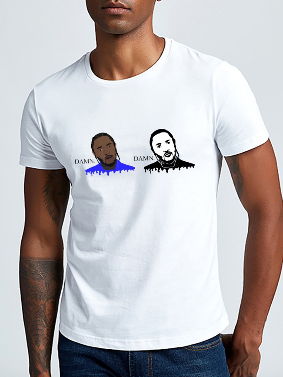 

LW Men Figure Letter Print T-shirt, White