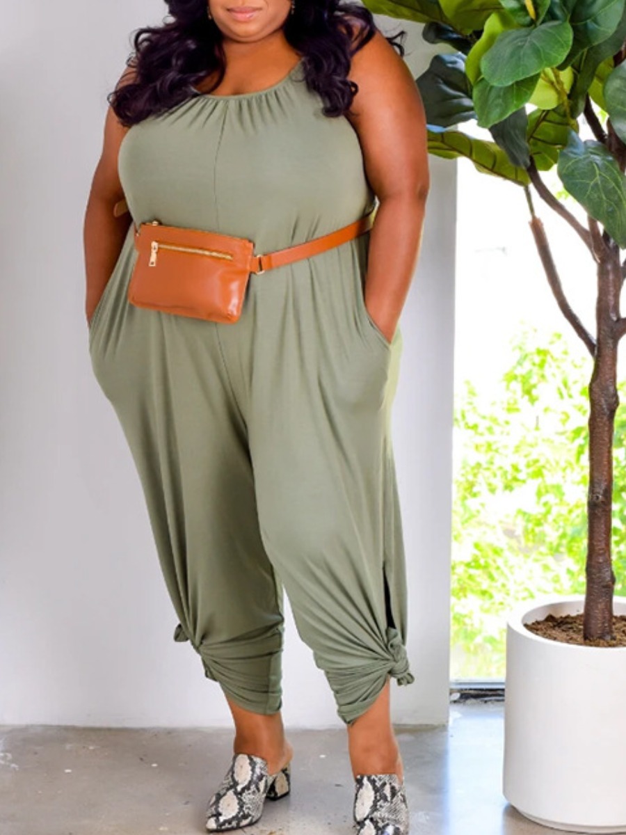 

LW Plus Size Bandage Design Cami Jumpsuit, Army green