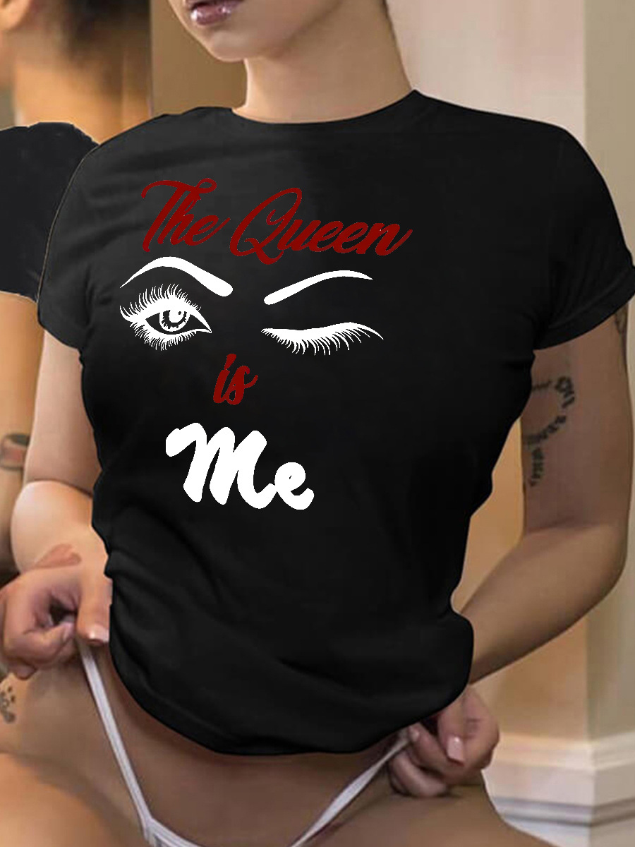 

LW Plus Size Queen Letter Eye Print T-shirt, Black